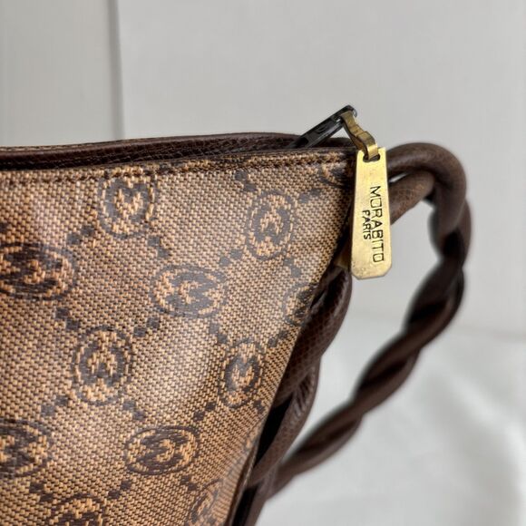 Morabito Paris Vintage Monogram Brown Shoulder Bag with Twisted Strap - Picture 9 of 13